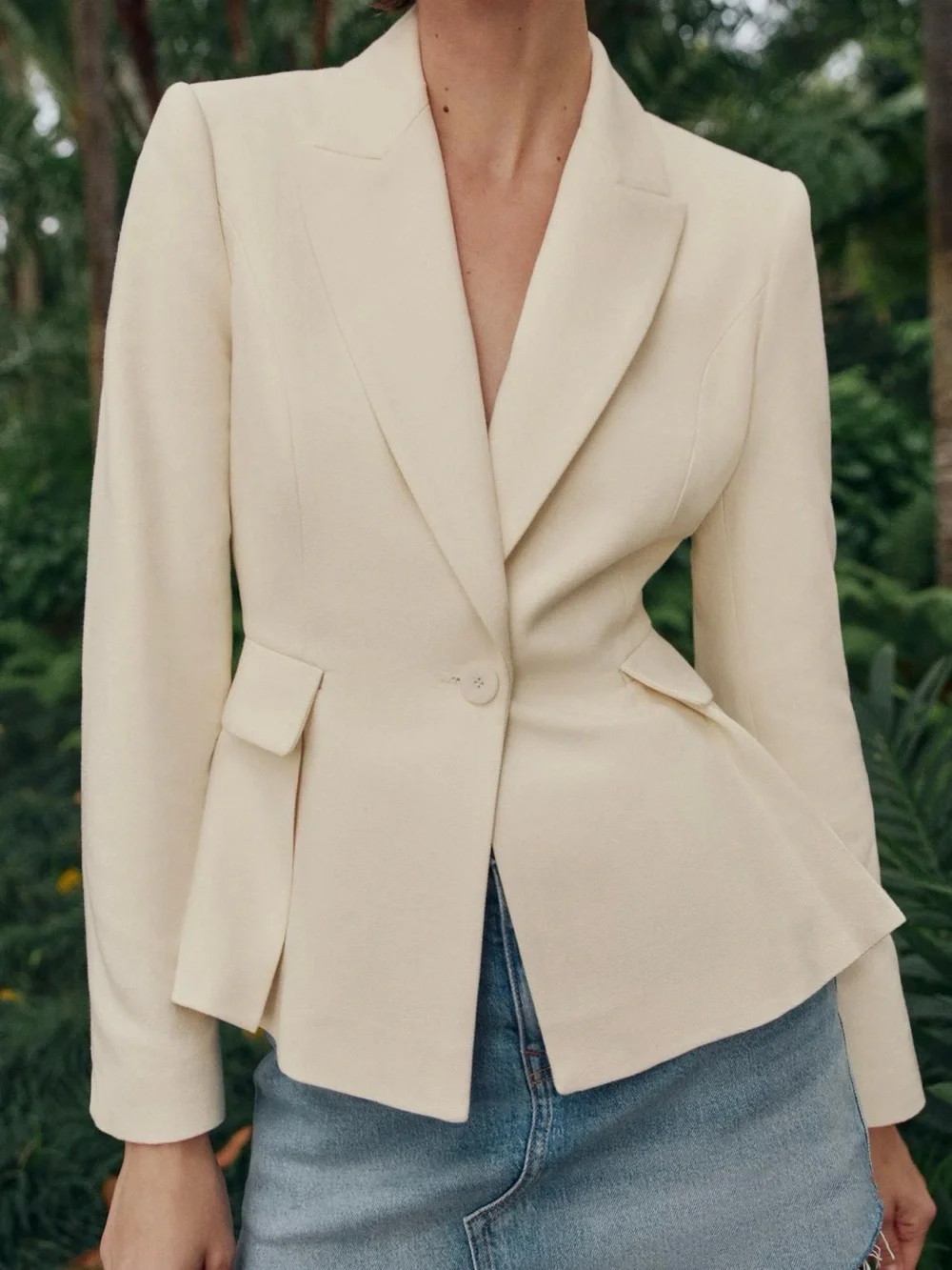 Zara Women's Ivory Tailored Single-Button Blazer